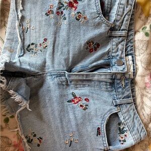 Floral Embroidered Denim Shorts